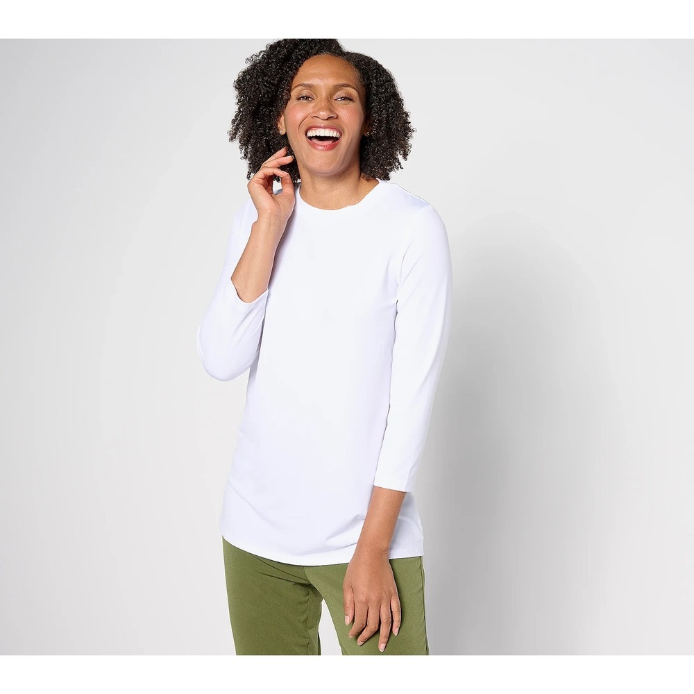 Susan Graver Modern Essentials Reg Liquid Knit Crew Neck Top White,Size 1X  #7